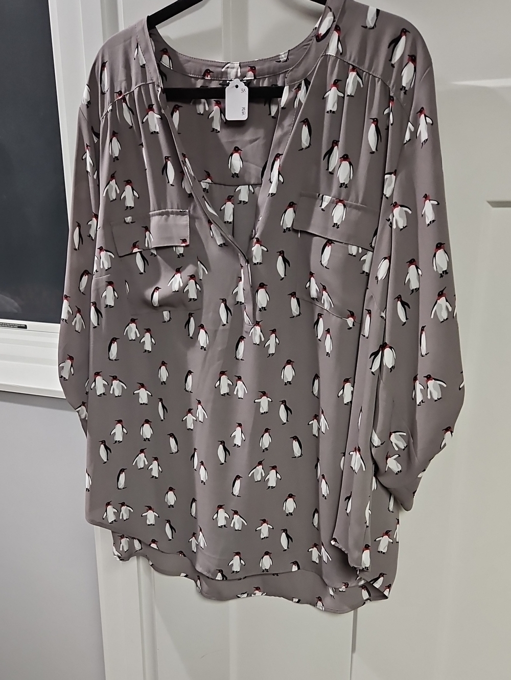 torrid Taupe Penguin Print V-Neck Blouse